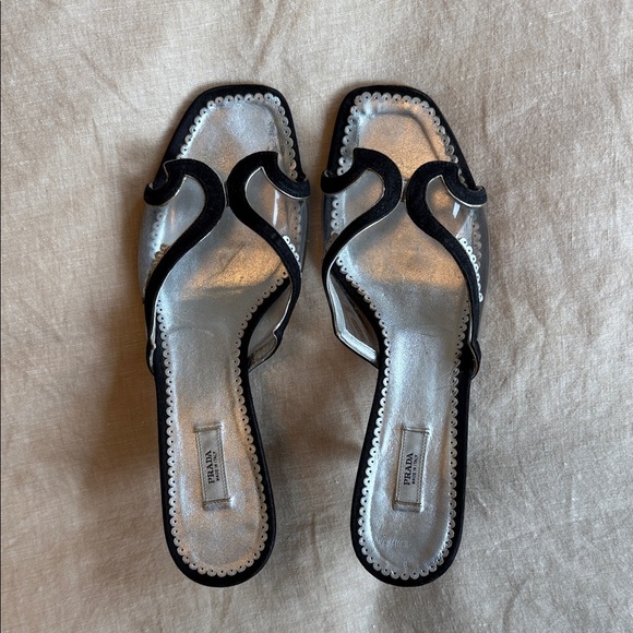 Prada Black and Silver Heeled Sandals - Picture 2 of 5